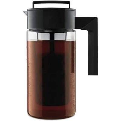 Takeya Patented Deluxe Cold Brew Coffee Maker with Black Lid Airtight Pitcher 1 Quart Black